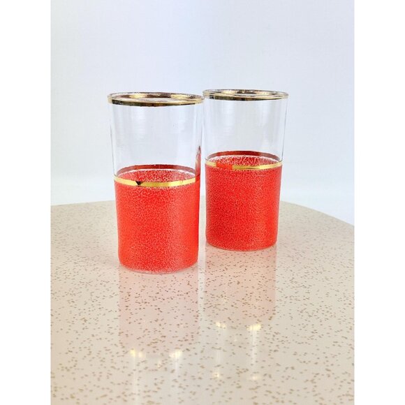 Vintage 60s pair tumblers, tangerine orange, peel skin textured, Federal Glass - Picture 2 of 10